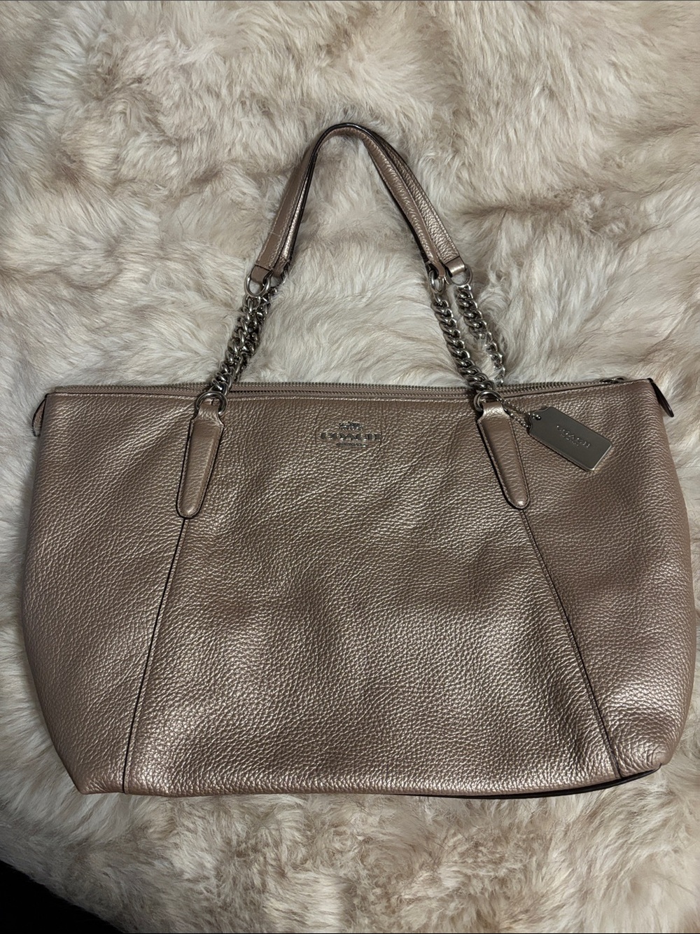 Coach Metallic Gold Leather Tote with Chain Handles